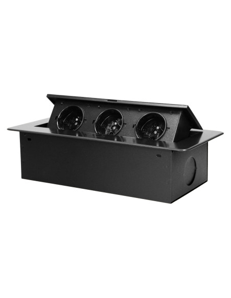 Gniazdo meblowe wpuszczane w blat z płaskim, frezowanym rantem, 3x2P+Z, grafit