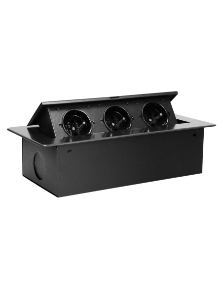 Gniazdo meblowe wpuszczane w blat z płaskim, frezowanym rantem, 3x2P+Z, grafit