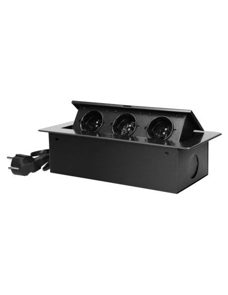 Gniazdo meblowe wpuszczane w blat z płaskim frezowanym rantem i przewodem 1,5m, 3x2P+Z, grafit