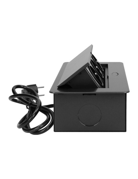 Gniazdo meblowe wpuszczane w blat z płaskim frezowanym rantem i przewodem 1,5m, 3x2P+Z, grafit