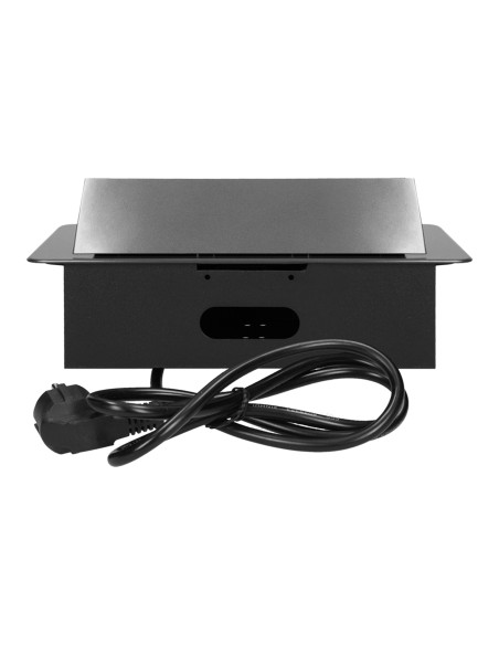 Gniazdo meblowe wpuszczane w blat z płaskim frezowanym rantem i przewodem 1,5m, 3x2P+Z, grafit