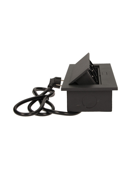 Gniazdo meblowe wpuszczane w blat z grubym rantem 3x2P+Z, przewód 1,5m 3x1,5mm², czarne