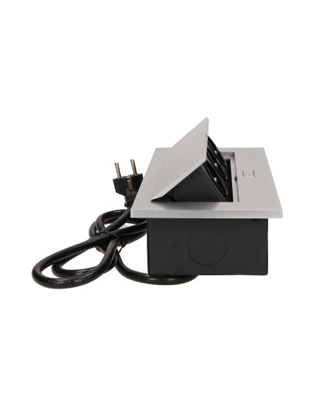 Gniazdo meblowe wpuszczane w blat z grubym rantem 3x2P+Z, przewód 1,5m 3x1,5mm², srebrne