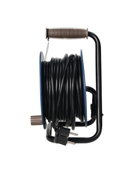 Przedłużacz bębnowy MINI, 4 gniazda 2P+Z, metalowy stojak, polwinit H05VV-F 3x1mm² , długość 15m, szary