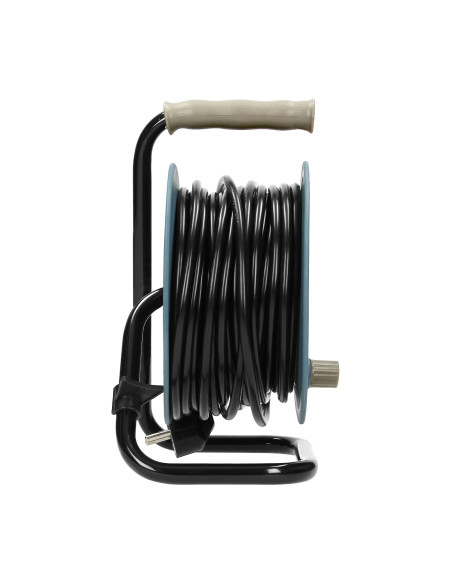 Przedłużacz bębnowy MINI, 4 gniazda 2P+Z, metalowy stojak, polwinit H05VV-F 3x1mm² , długość15m, szary, Schuko