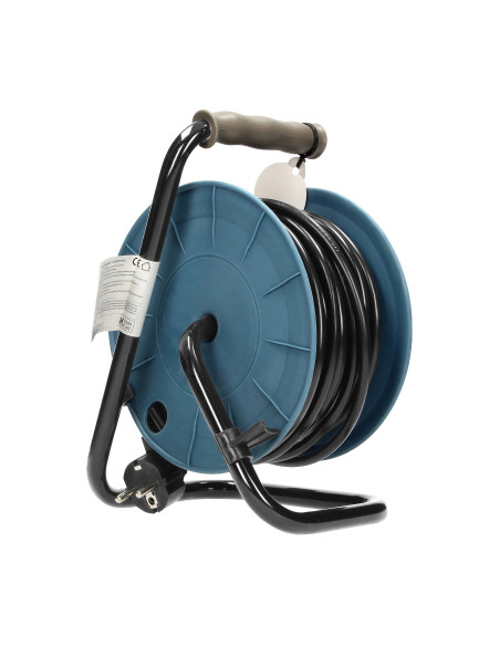 Przedłużacz bębnowy MINI, 4 gniazda 2P+Z, metalowy stojak, polwinit H05VV-F 3x1mm² , długość15m, szary, Schuko