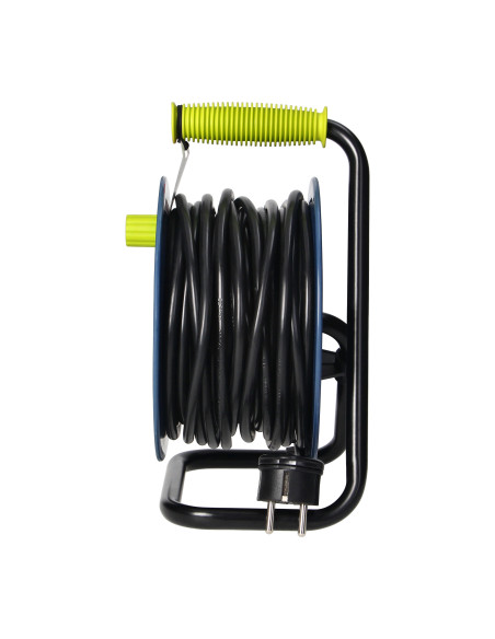 Przedłużacz bębnowy MINI, 4 gniazda 2P+Z, metalowy stojak, polwinit H05VV-F 3x1mm² , długość 15m, limonkowy