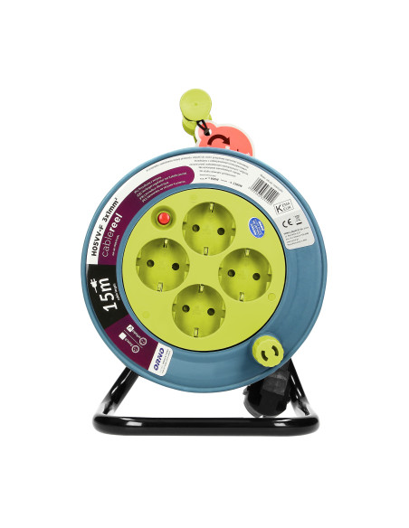  Przedłużacz bębnowy MINI, 4 gniazda 2P+Z, metalowy stojak, polwinit H05VV-F 3x1mm² , długość 15m, limonkowy,...