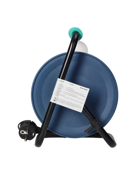 Przedłużacz bębnowy MINI, 4 gniazda 2P+Z, metalowy stojak, polwinit H05VV-F 3x1mm², długość 15m, turkusowy