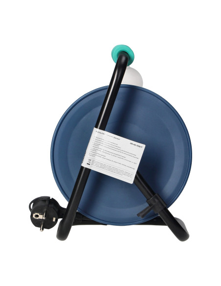 Przedłużacz bębnowy MINI, 4 gniazda 2P+Z, metalowy stojak, polwinit H05VV-F 3x1mm², długość 15m, turkusowy