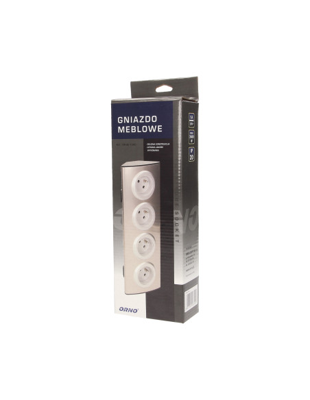 Gniazdo meblowe kuchenne 4x2P+Z, montaż na rzepy, INOX