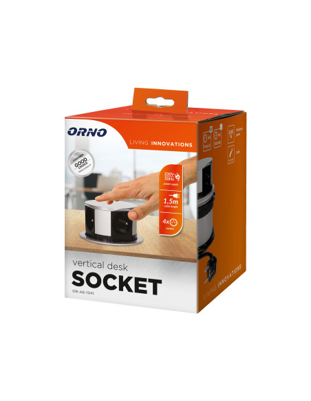 Gniazdo meblowe Ø10cm wysuwane z blatu z przewodem 1,5m, 4x2P+Z