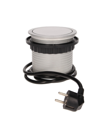 Gniazdo meblowe Ø10cm wysuwane z blatu z przewodem 1,5m, 4x2P+Z