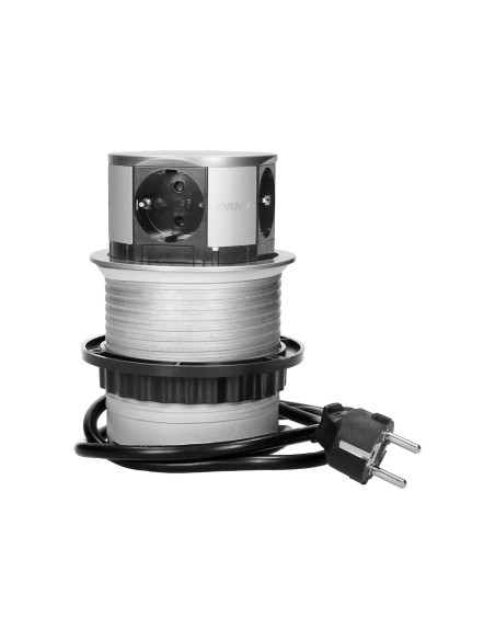 Gniazdo meblowe Ø10cm wysuwane z blatu z przewodem 1,5m, 4x2P+Z, wersja schuko