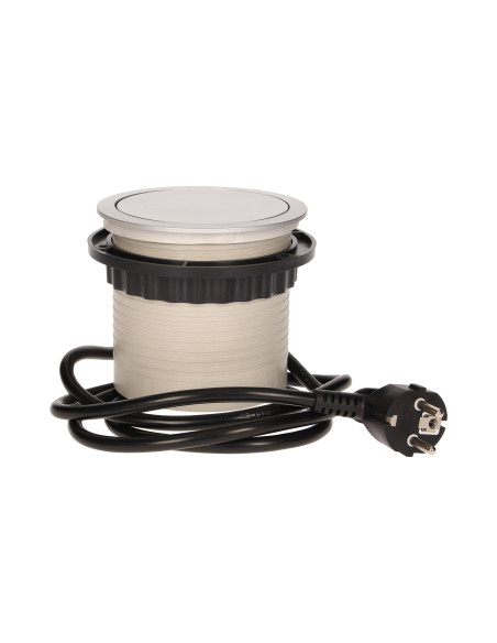 Gniazdo meblowe Ø10cm wysuwane z blatu z ładowarką USB i przewodem 1,5m, 3x2P+Z, 2xUSB