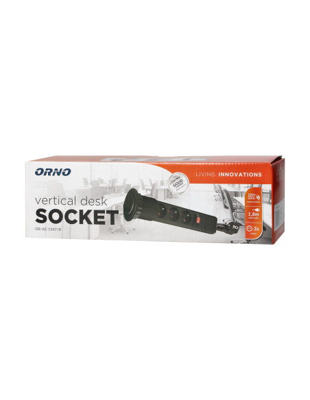 Gniazdo meblowe Ø6cm wysuwane z blatu z blokadą i przewodem 1,8m, 3x2P+Z, czarne