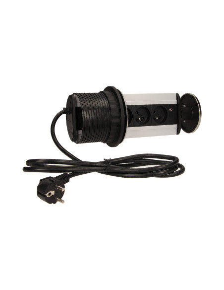 Gniazdo meblowe Ø10cm wysuwane z blatu z przewodem 1,8m, 3x2P+Z, INOX
