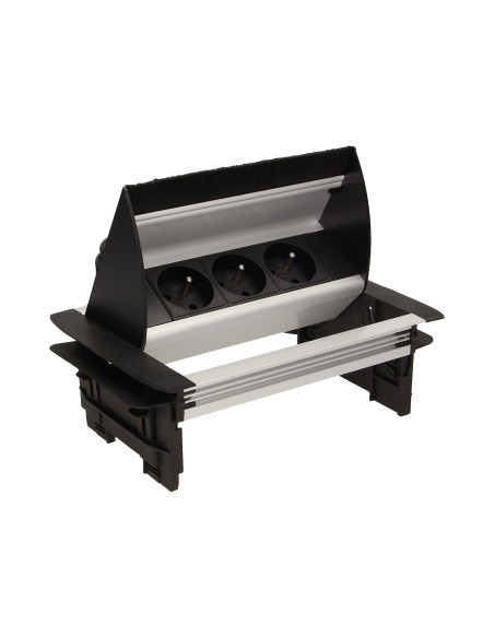 Gniazdo meblowe wpuszczane w blat ze szczotką przeciwkurzową i przewodem 1,8m, 3x2P+Z