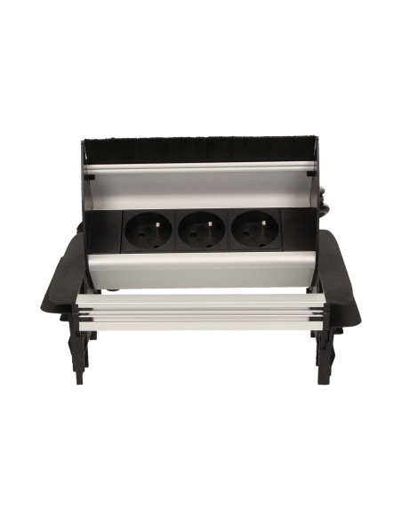 Gniazdo meblowe wpuszczane w blat ze szczotką przeciwkurzową i przewodem 1,8m, 3x2P+Z