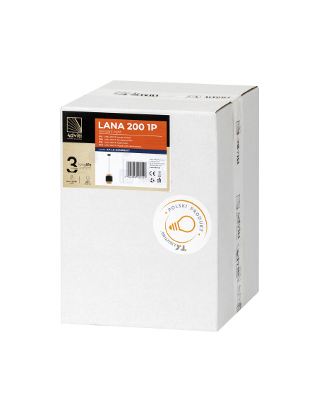 LANA 200 1P, lampa wisząca, E27  max.60W, czarna