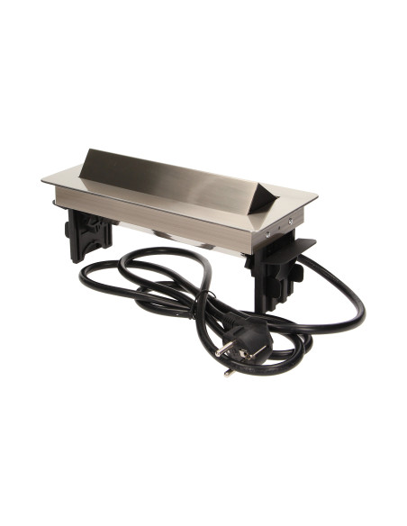 Gniazdo meblowe wpuszczane w blat w niklowanej obudowie z przewodem 1,8m, 3x2P+Z