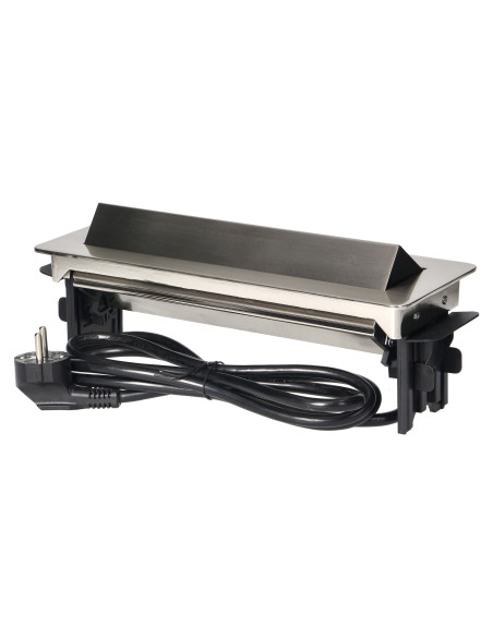 Gniazdo meblowe wpuszczane w blat w niklowanej obudowie z ładowarką USB i przewodem 1,8m, 3x2P+Z (Schuko), 2xUSB