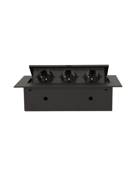 Gniazdo meblowe wpuszczane w blat z płaskim rantem, 3x2P+Z, czarne