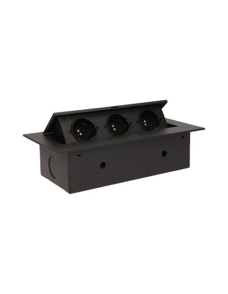 Gniazdo meblowe wpuszczane w blat z płaskim rantem, 3x2P+Z, czarne