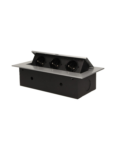 Gniazdo meblowe wpuszczane w blat z płaskim rantem, 3x2P+Z, srebrne