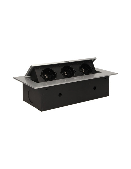 Gniazdo meblowe wpuszczane w blat z płaskim rantem, 3x2P+Z, srebrne