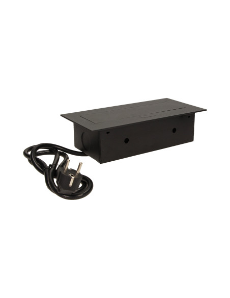 Gniazdo meblowe wpuszczane w blat z płaskim rantem 3x2P+Z, przewód 1,5m 3x1,5mm², czarne