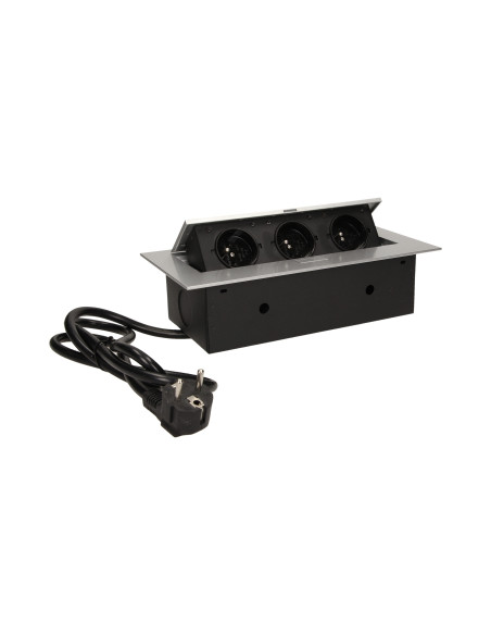 Gniazdo meblowe wpuszczane w blat z płaskim rantem 3x2P+Z, przewód 1,5m 3x1,5mm², srebrne