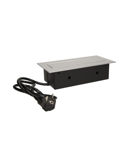 Gniazdo meblowe wpuszczane w blat z płaskim rantem 3x2P+Z, przewód 1,5m 3x1,5mm², srebrne