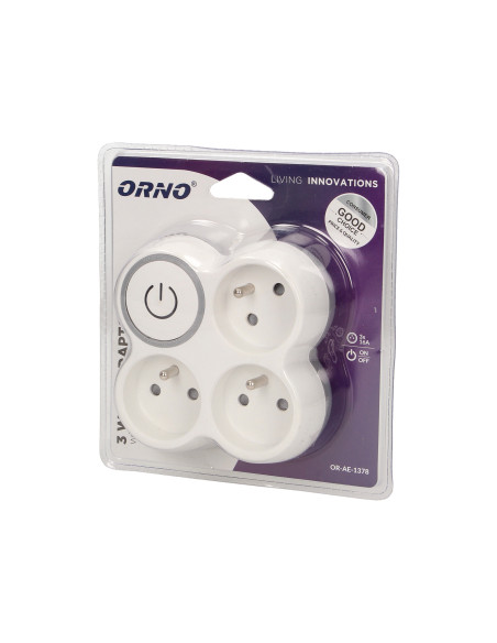 Rozgałęźnik, 3 gniazda 2P+Z z podświetlanym wyłącznikiem ON/OFF