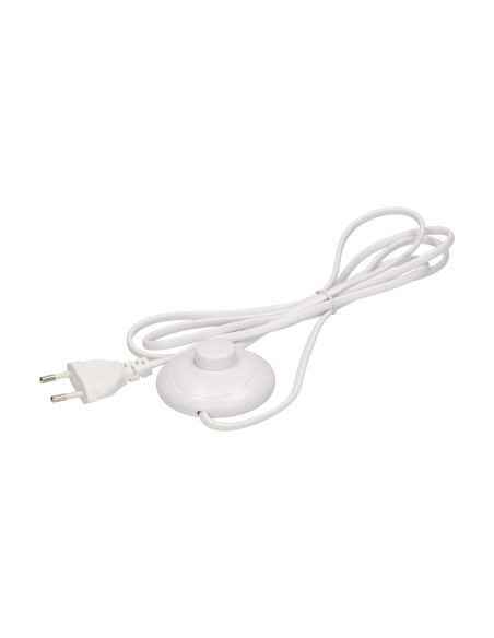 Przewód zasilający z wyłącznikiem nożnym i płaską wtyczką, przewód 2m, biały