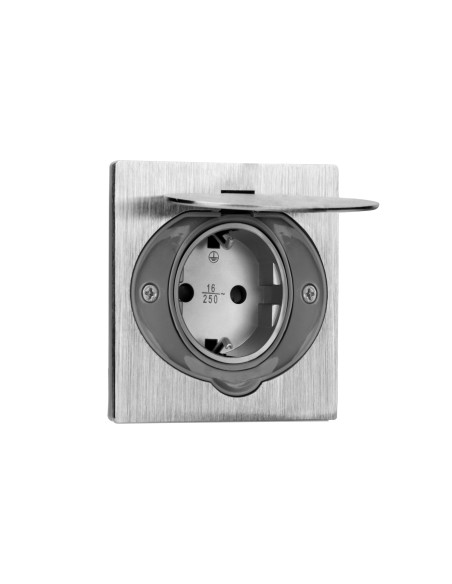 Gniazdo elektryczne, hermetyczne, dopuszkowe, IP44,  stal nierdzewna, wersja Schuko