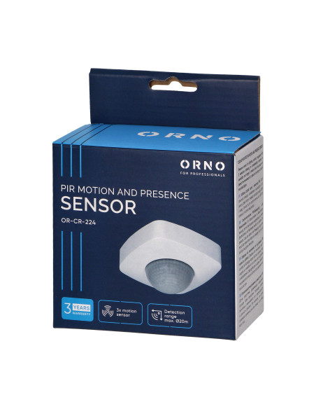 Czujnik ruchu i obecności 360st. IP20, 2000W, 3 sensory