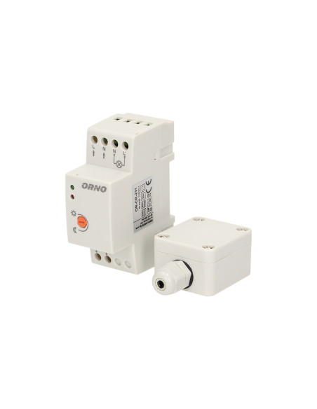 Czujnik zmierzchowy na szynę DIN z hermetyczną zewnętrzną sondą w puszce, 2-100 LUX