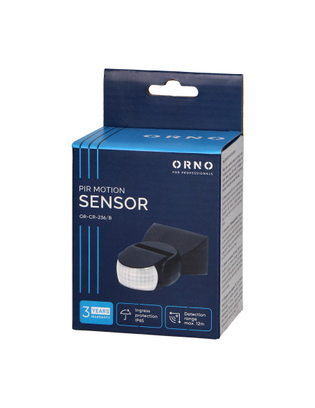 Czujnik ruchu 180st., regulacja pionowa i pozioma, IP65, 1200W, czarny