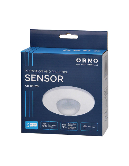 Czujnik ruchu i obecności 360 st. IP20, 2000W, 3 sensory, regulacja zasięgu Ø3m-20m, biały