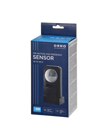 Czujnik ruchu i obecności 360st. IP65, 2000W, zasięg max. 20m, czarny