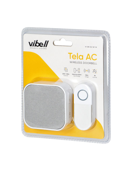 TELA AC, dzwonek bezprzewodowy sieciowy, learning system, 38 dźwięków,  150m, biały