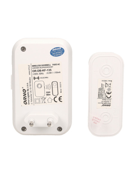 Dzwonek bezprzewodowy FADO AC, sieciowy, learning system, 36 dźwięków, 80m