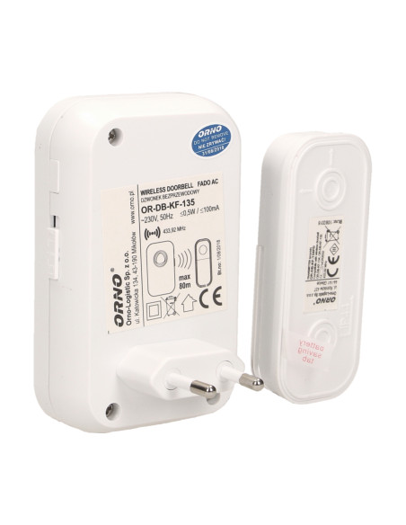 Dzwonek bezprzewodowy FADO AC, sieciowy, learning system, 36 dźwięków, 80m
