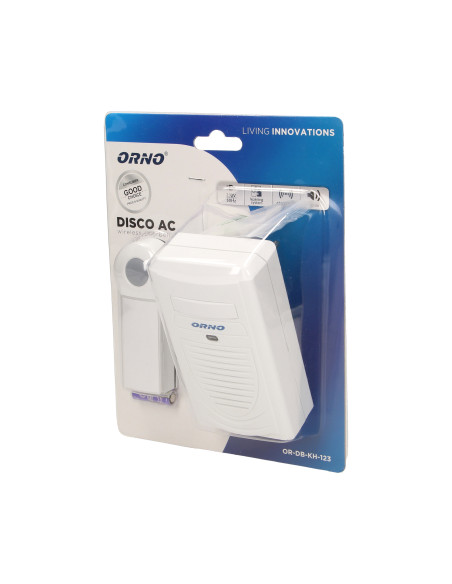 Dzwonek bezprzewodowy DISCO AC, sieciowy, learning system, 1 dźwięk, 80m