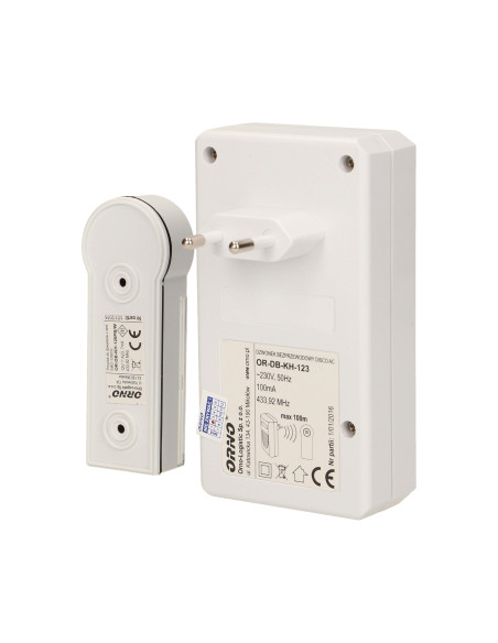 Dzwonek bezprzewodowy DISCO AC, sieciowy, learning system, 1 dźwięk, 80m