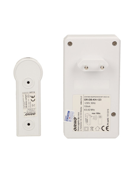 Dzwonek bezprzewodowy DISCO AC, sieciowy, learning system, 1 dźwięk, 80m