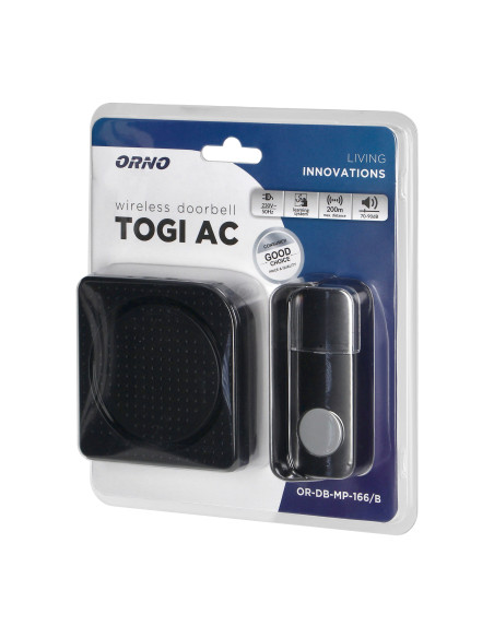 TOGI AC sieciowy dzwonek bezprzewodowy, czarny
