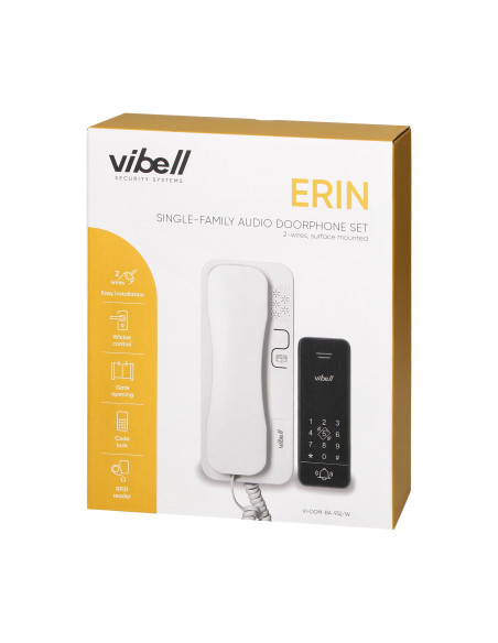 ERIN, zestaw domofonowy jednorodzinny, 2-żyłowy, szyfrator, RFID, biały