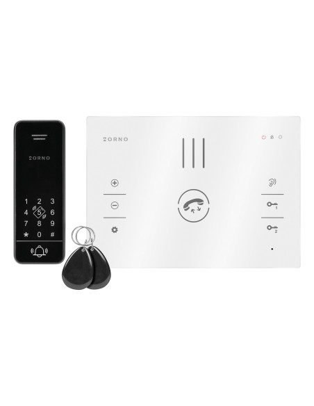 SANDI, zestaw domofonowy jednorodzinny, bezsłuchawkowy 2-żyłowy, szyfrator, RFID, biały